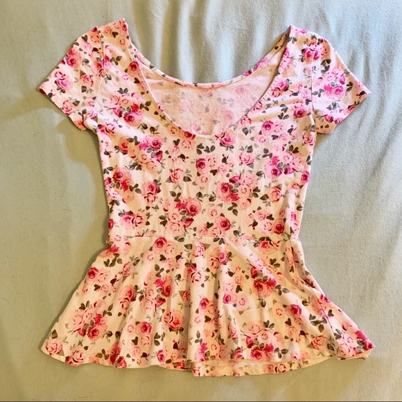 H&M Divided Rose Floral Pattern Peplum Top - Picture 2 of 5